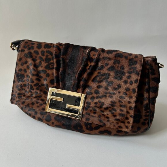 FENDI CHEETAH LEOPARD PONY HAIR MIA FLAP MAMA FOREVER - Picture 9 of 16